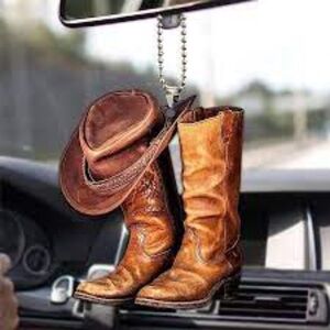 Brown Cowboy Hat Boot 2D Acrylic Pendant Rear mirror Hanging Decal 3in